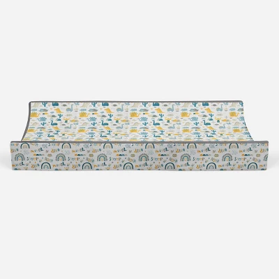 Bacati - Little Dino Boys Teal/Yellow Muslin Quilted Changing Pad Cover 6 Bacati - Little Dino Boys Teal/Yellow Muslin Quilted Changing Pad Cover - Image 4