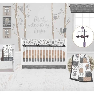 Bacati - Owls Gray/Beige Neutral Cotton Long Crib Rail Guard Cover 9 Bacati - Owls Gray/Beige Neutral Cotton Long Crib Rail Guard Cover - Image 7