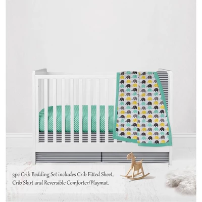 Bacati - Elephants Mint/Yellow/Gray 3 Pc Crib Bedding Set 4 Bacati - Elephants Mint/Yellow/Gray 3 Pc Crib Bedding Set - Image 2