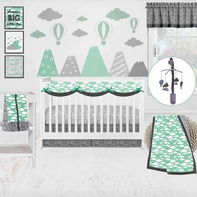 Bacati - Clouds In The City Mint//Gray Set Of 2 Small Side Crib Rail Guard Covers 5 Bacati - Clouds In The City Mint//Gray Set Of 2 Small Side Crib Rail Guard Covers - Image 3