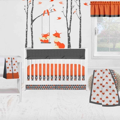Bacati - Playful Fox Long Crib Rail Guard Cover Orange/Gray 7 Bacati - Playful Fox Long Crib Rail Guard Cover Orange/Gray - Image 5