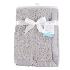 Hudson Baby Infant Faux Shearling Plush Blanket With Satin Binding, Gray, One Size