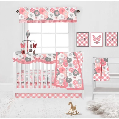 Bacati - Watercolor Floral Coral Gray Long Side Crib Rail Guard Cover 6 Bacati - Watercolor Floral Coral Gray Long Side Crib Rail Guard Cover - Image 4