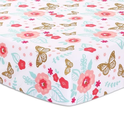 The Peanutshell Aflutter Baby Crib Bedding Set, Pink Floral/Butterfly - 3pc 4 The Peanutshell Aflutter Baby Crib Bedding Set, Pink Floral/Butterfly - 3pc - Image 2