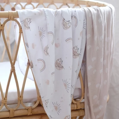 Living Textiles|2PK Jersey Swaddle - Rainbow Sloth 3 Living Textiles|2PK Jersey Swaddle - Rainbow Sloth