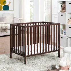 Suite Bebe Palmer 3-in-1 Convertible Mini Crib With Mattress Pad - Espresso