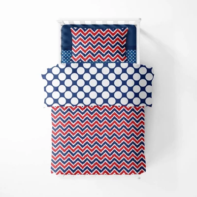 Bacati - MixNMatch Navy Red Chevron Dots 3 Pc Toddler Sheet Set 7 Bacati - MixNMatch Navy Red Chevron Dots 3 Pc Toddler Sheet Set - Image 5