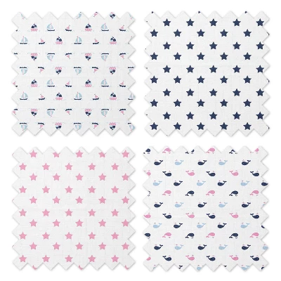 Bacati - Little Sailor Blue/Navy/Pink Girls Muslin Swaddling Blankets Set Of 4 6 Bacati - Little Sailor Blue/Navy/Pink Girls Muslin Swaddling Blankets Set Of 4 - Image 4