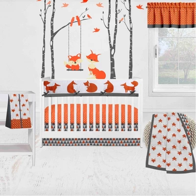 Bacati - Playful Fox Long Crib Rail Guard Cover Orange/Gray 6 Bacati - Playful Fox Long Crib Rail Guard Cover Orange/Gray - Image 4