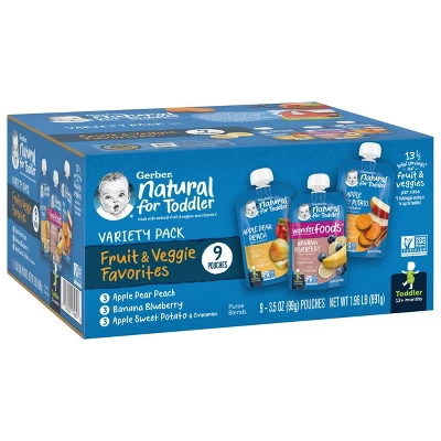 Gerber Toddler Fruit & Veggie Value Pack Baby Food Pouches - 9ct/31.5oz 3 Gerber Toddler Fruit & Veggie Value Pack Baby Food Pouches - 9ct/31.5oz