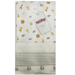 Nuby 4-Pack Neutral Receiving Blankets Gift Set, Zoo Theme