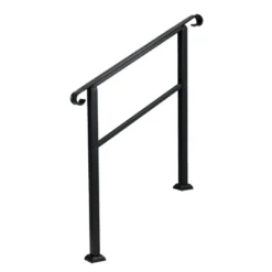 JOMEED UP040 1, 2, Or 3 Step Wrought Iron Transitional Entrance Handrail With Hardware For Outdoor Spaces, Walkways, Patios, And More, Black