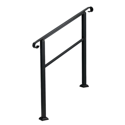 JOMEED UP040 1, 2, Or 3 Step Wrought Iron Transitional Entrance Handrail With Hardware For Outdoor Spaces, Walkways, Patios, And More, Black 3 JOMEED UP040 1, 2, Or 3 Step Wrought Iron Transitional Entrance Handrail With Hardware For Outdoor Spaces, Walkways, Patios, And More, Black