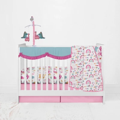 Bacati - Little Dino Girls Fucshia/Aqua Solid Long Crib Rail Guard Cover 5 Bacati - Little Dino Girls Fucshia/Aqua Solid Long Crib Rail Guard Cover - Image 3