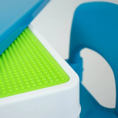 3pc Kids' 2 In 1 Square Activity Table With Chairs And 100pc Building Blocks White/Green/Blue - Humble Crew 5 3pc Kids' 2 In 1 Square Activity Table With Chairs And 100pc Building Blocks White/Green/Blue - Humble Crew - Image 3