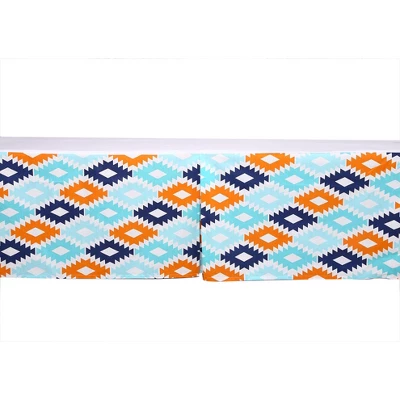 Bacati - Liam Aztec Print Kilim Aqua/Orange/Navy Crib/Toddler Bed Skirt 4 Bacati - Liam Aztec Print Kilim Aqua/Orange/Navy Crib/Toddler Bed Skirt - Image 2