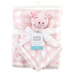 Hudson Baby Infant Girl Plush Blanket With Security Blanket, Pig, One Size