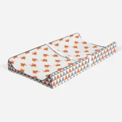 Bacati - Playful Fox Quilted Changing Pad Cover -Traingles In Gussett