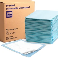 ProHeal Plus Fluff/Polymer Underpad, Incontinence Bed Pad, Leak Proof Poly Backing, 30" X 30" - 200 Pack