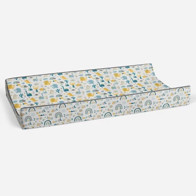 Bacati - Little Dino Boys Teal/Yellow Muslin Quilted Changing Pad Cover 4 Bacati - Little Dino Boys Teal/Yellow Muslin Quilted Changing Pad Cover - Image 2