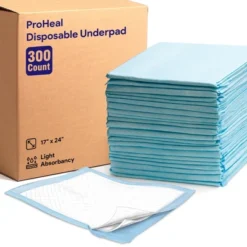 ProHeal Plus Light Fluff Underpad, Incontinence Bed Pad, Leak Proof Poly Backing, 17" X 24" - 300 Pack