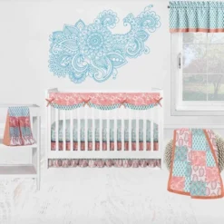 Bacati - Sophia Paisley Aqua/Coral Set Of 2 Small Side Crib Rail Guard Covers -Love To Dream Baby Shop GUEST 53ff8436 c949 4f5c 955c 935e77f05480 1