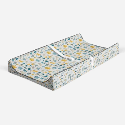 Bacati - Little Dino Boys Teal/Yellow Muslin Quilted Changing Pad Cover 3 Bacati - Little Dino Boys Teal/Yellow Muslin Quilted Changing Pad Cover
