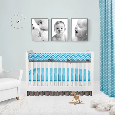 Bacati - Mix N Match Chevron/Dots Long Crib Rail Guard Cover Turq/Gray 6 Bacati - Mix N Match Chevron/Dots Long Crib Rail Guard Cover Turq/Gray - Image 4