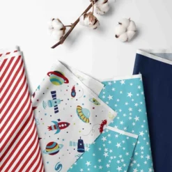 Bacati - Space Multicolor Boys Cotton Long Crib Rail Guard Cover