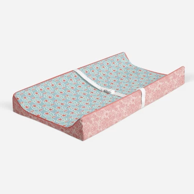 Bacati - Sophia Paisley Aqua/Coral Floret Changing Pad Cover 3 Bacati - Sophia Paisley Aqua/Coral Floret Changing Pad Cover