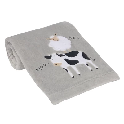 Lambs & Ivy Baby Farm Cow/Sheep Appliqued Gray Luxury Fleece Baby Blanket 5 Lambs & Ivy Baby Farm Cow/Sheep Appliqued Gray Luxury Fleece Baby Blanket - Image 3