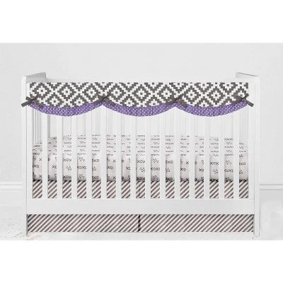 Bacati - Love Gray/Lilac Stripes Long Side Crib Rail Guard Cover 5 Bacati - Love Gray/Lilac Stripes Long Side Crib Rail Guard Cover - Image 3