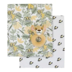 Disney Lion King Simba 100% Cotton Muslin Swaddles With Plush Rattle - 2pk