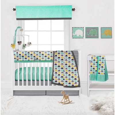 Bacati - Elephants Mint/Yellow/Gray Long Crib Rail Guard Cover 5 Bacati - Elephants Mint/Yellow/Gray Long Crib Rail Guard Cover - Image 3