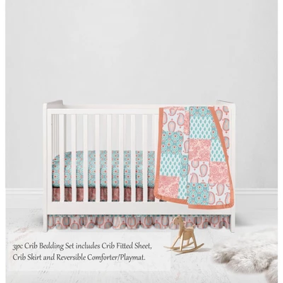 Bacati - Paisley Sophia Coral Aqua 3 Pc Crib Bedding Set 4 Bacati - Paisley Sophia Coral Aqua 3 Pc Crib Bedding Set - Image 2