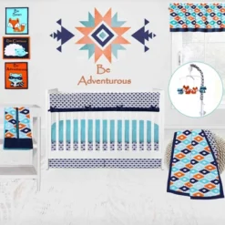 Bacati - Liam Long Crib Rail Guard Cover Aqua/Orange/Navy -Love To Dream Baby Shop GUEST 7cc51e9f cd2f 4733 97b4 73bdea14c480
