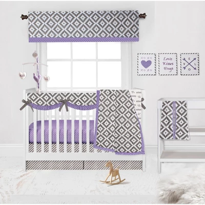 Bacati - Love Gray/Lilac Stripes Long Side Crib Rail Guard Cover 7 Bacati - Love Gray/Lilac Stripes Long Side Crib Rail Guard Cover - Image 5