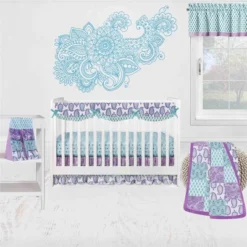 Bacati - Isabella Paisley Aqua/Lilac/Purple Long Side Crib Rail Guard Cover -Love To Dream Baby Shop GUEST 8b9798f0 0594 4d0a ae4a eaa52c6ac87f