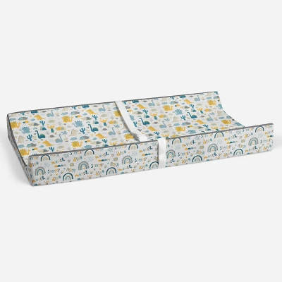 Bacati - Little Dino Boys Teal/Yellow Muslin Quilted Changing Pad Cover 5 Bacati - Little Dino Boys Teal/Yellow Muslin Quilted Changing Pad Cover - Image 3