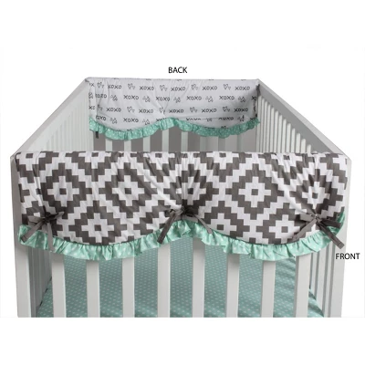 Bacati - Love Gray/Mint Set Of 2 Small Side Crib Rail Guard Covers 4 Bacati - Love Gray/Mint Set Of 2 Small Side Crib Rail Guard Covers - Image 2