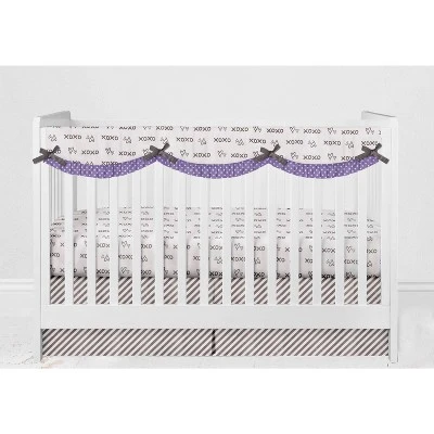 Bacati - Love Gray/Lilac Stripes Long Side Crib Rail Guard Cover 6 Bacati - Love Gray/Lilac Stripes Long Side Crib Rail Guard Cover - Image 4