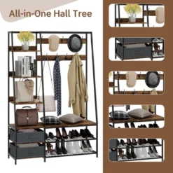 Tangkula 6-in-1 Freestanding Hall Tree Coat Rack W/ Bench & Fabric Dressers Rustic Brown -Love To Dream Baby Shop GUEST 9ef6aa6e 7e24 4236 bc68 5a9d2ccac293