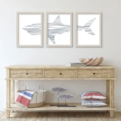Americanflat 16" X 20" Lightwood Nursery Shark Illustration By Jetty Home - 3 Piece Gallery Framed Print Art Set