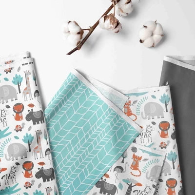 Bacati - Safari Animals Aqua/Orange/Gray Boys Cotton Long Crib Rail Guard Cover 4 Bacati - Safari Animals Aqua/Orange/Gray Boys Cotton Long Crib Rail Guard Cover - Image 2