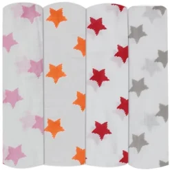 Bacati - Stars Girls Swaddling Muslin Blankets Of 4 (Pink, Orange,Red,Gray) 8 Bacati - Stars Girls Swaddling Muslin Blankets Of 4 (Pink, Orange,Red,Gray) -Love To Dream Baby Shop GUEST af1454a4 87cb 4e2a 95a1 16c276f10104