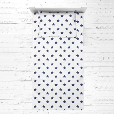 Bacati - Stars Navy Muslin 3 Pc Toddler Bed Sheet Set 100 Pecent Cotton 4 Bacati - Stars Navy Muslin 3 Pc Toddler Bed Sheet Set 100 Pecent Cotton - Image 2