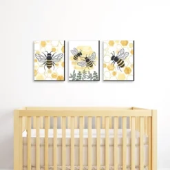 Big Dot Of Happiness Little Bumblebee - Bee Nursery Wall Art And Kitchen Decor - 7.5 X 10 Inches - Set Of 3 Prints