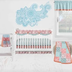 Bacati - Sophia Paisley Aqua/Coral Set Of 2 Small Side Crib Rail Guard Covers -Love To Dream Baby Shop GUEST b199ec1d ee19 4faf be78 7a52be35668e 1