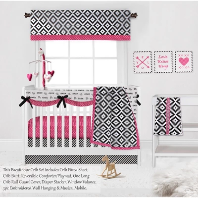 Bacati - Love Black Fuschia 10 Pc Crib Bedding Set With Long Rail Guard Cover 6 Bacati - Love Black Fuschia 10 Pc Crib Bedding Set With Long Rail Guard Cover - Image 4