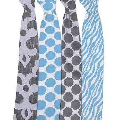 Bacati - Ikat Blue/Gray Swaddling Muslin Blankets Set Of 4 4 Bacati - Ikat Blue/Gray Swaddling Muslin Blankets Set Of 4 - Image 2